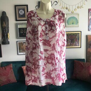 NORTHSTYLE size XL Red & White Floral Print Pintuck Sleeveless Hi-Lo Top